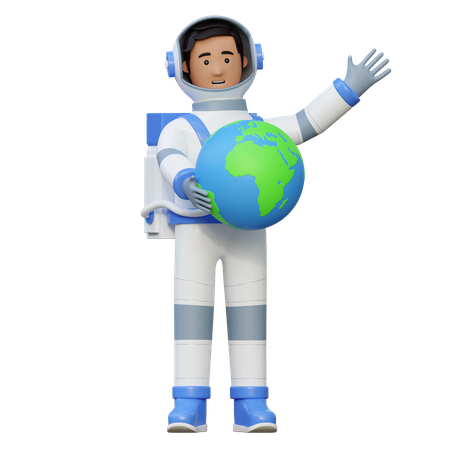 Astronaut Holding Earth  3D Illustration