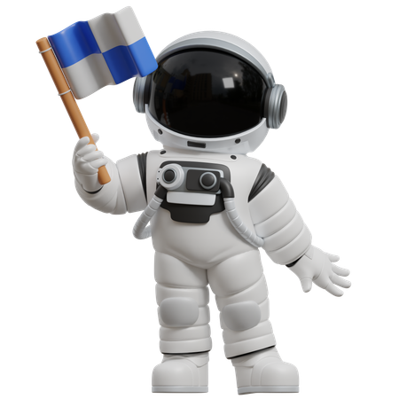 Astronaut Holding Flag  3D Illustration