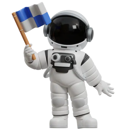 Astronaut Holding Flag  3D Illustration