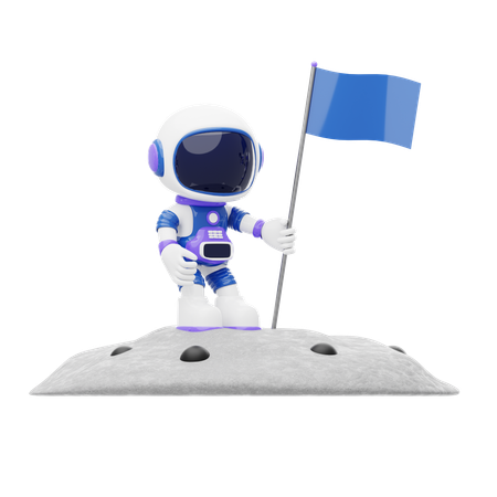 Astronaut Holding Flag  3D Illustration