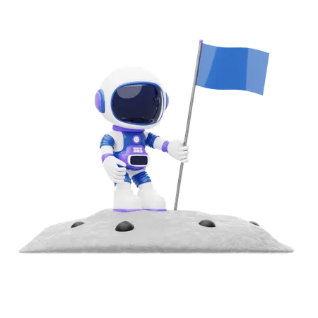 Astronaut Holding Flag  3D Illustration