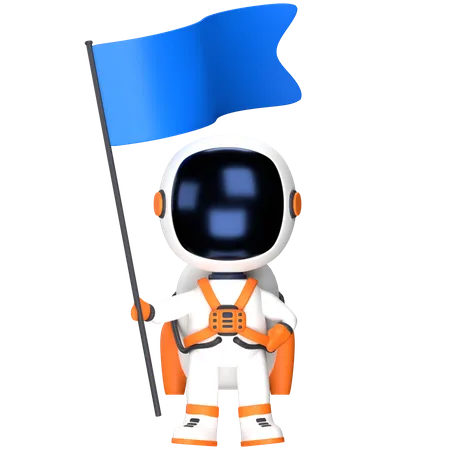 Astronaut holding flag  3D Illustration