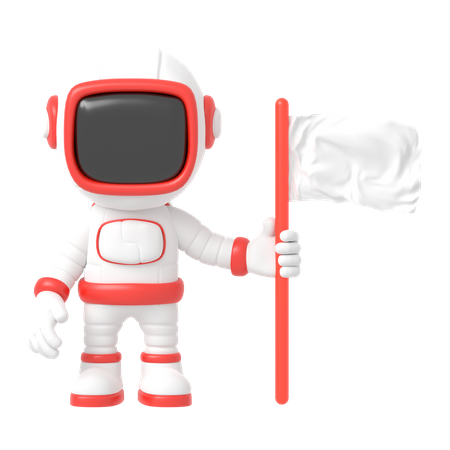 Astronaut Holding Flag  3D Illustration