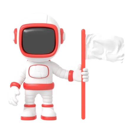 Astronaut Holding Flag 3D Illustration