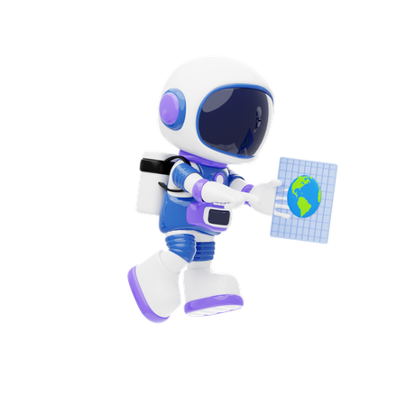 Astronaut Holding Floating Screen  3D Illustration