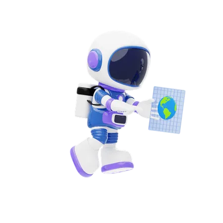 Astronaut Holding Floating Screen  3D Illustration