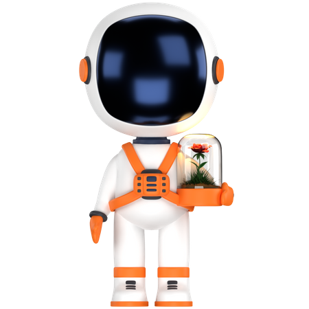 Astronaut holding flower  3D Illustration