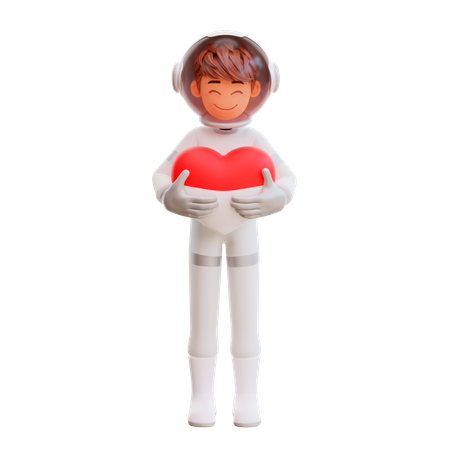 Astronaut holding heart balloon  3D Illustration