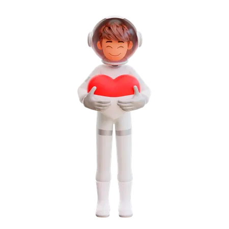 Astronaut holding heart balloon  3D Illustration