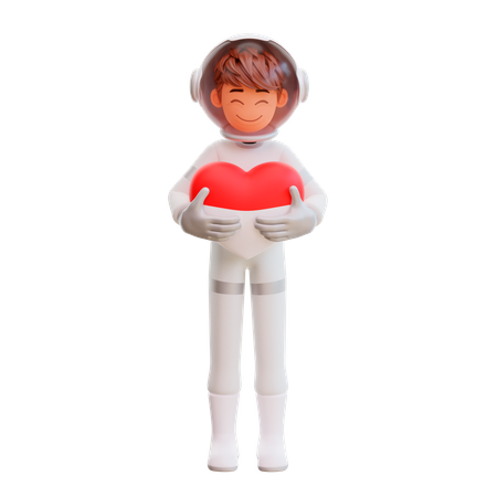 Astronaut holding heart balloon 3D Illustration
