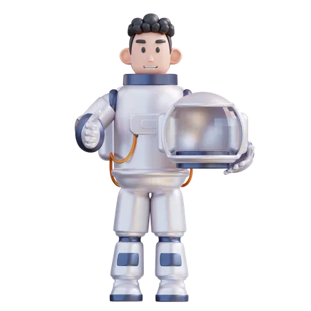 Astronaut holding helmet  3D Illustration