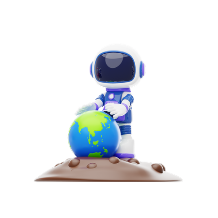 Astronaut Holding Holographic Globe  3D Illustration