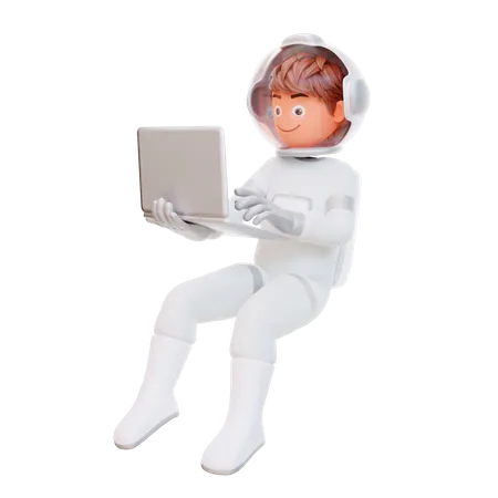 Astronaut Holding Laptop 3D Illustration