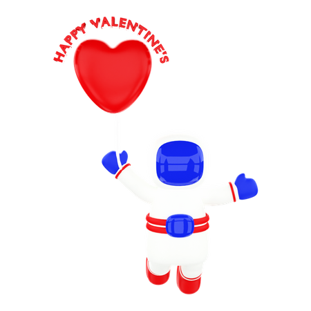 Astronaut Holding Love Balloon  3D Illustration