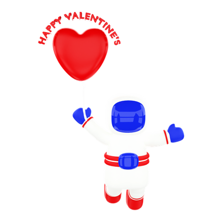 Astronaut Holding Love Balloon 3D Illustration