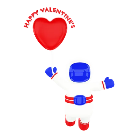 Astronaut Holding Love Balloon  3D Illustration