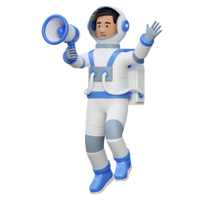 Astronaut Holding Megaphone  3D Illustration