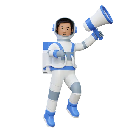 Astronaut Holding Megaphone  3D Illustration