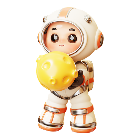 Astronaut Holding Moon  3D Illustration