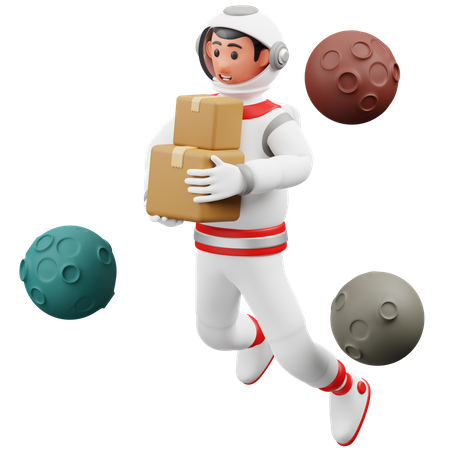 Astronaut Holding Package  3D Icon