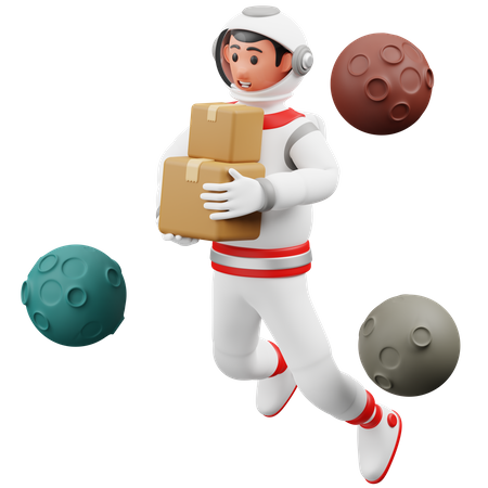 Astronaut Holding Package 3D Illustration