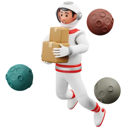 Astronaut Holding Package 3D Illustration
