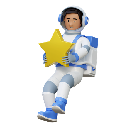 Astronaut Holding Star  3D Illustration