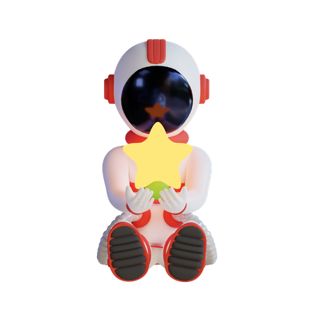 Astronaut Holding Star  3D Illustration