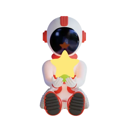 Astronaut Holding Star  3D Illustration