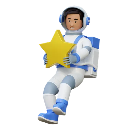 Astronaut Flying In Space And Holding Star 3 D Cartoon Illustration 3D Illustration