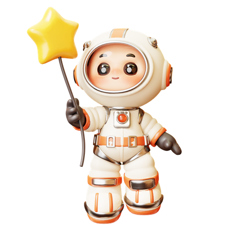 Astronaut Holding Star Balloon  3D Illustration
