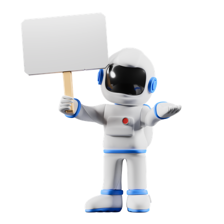 Astronaut holding white blank sign  3D Illustration