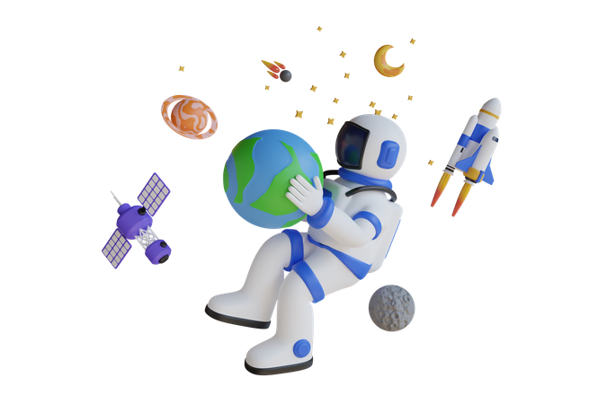 Astronaut Holds The Earth In His Hands  3D Illustration