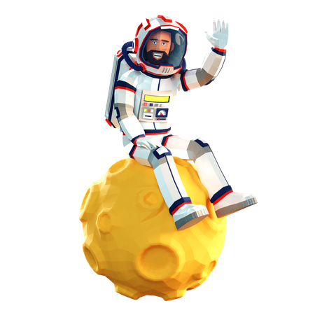 Astronaut im Raumanzug sitzt auf dem Mond  3D Illustration