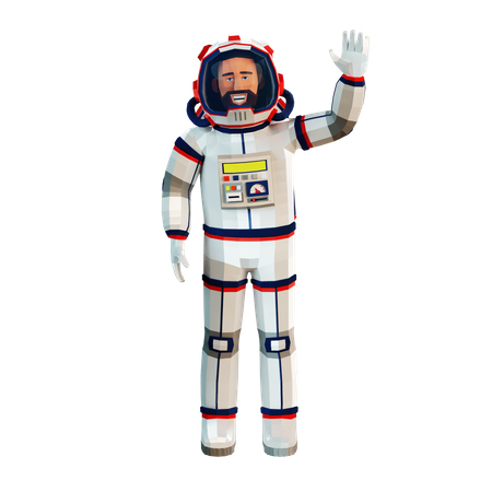 Astronaut im Raumanzug winkt und lächelt  3D Illustration