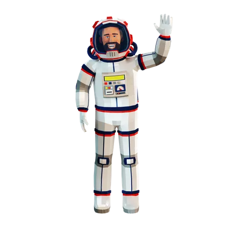 Astronaut im Raumanzug winkt und lächelt  3D Illustration