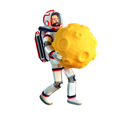 Astronaut in a spacesuit is carrying the Moon  3D Illustration