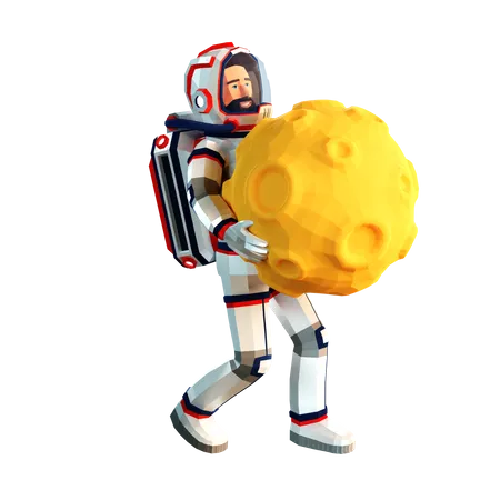 Astronaut in a spacesuit is carrying the Moon  3D Illustration