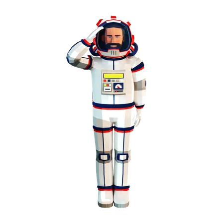 3 D Astronaut In A Spacesuit Is Saluting Like A Soldier A Cartoon Isolated Illustration Textures Are Included In PNG Files 3D Illustration