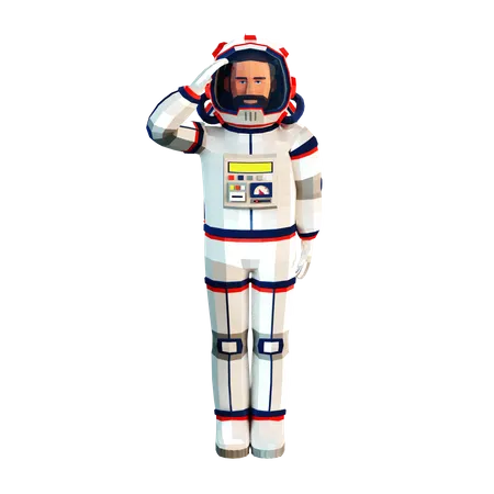 Astronaut in a spacesuit is saluting like a soldier  3D Illustration