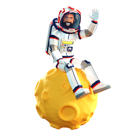 Astronaut in a spacesuit sitting on the moon  3D Illustration