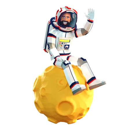 Astronaut in a spacesuit sitting on the moon  3D Illustration