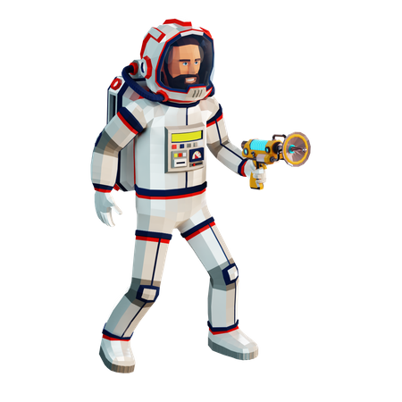 Astronaut in a spacesuit with a laser pistol in hand  3D Illustration