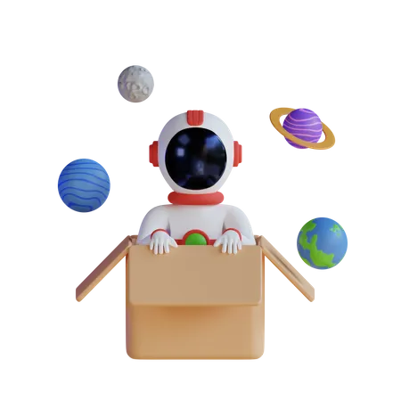 Astronaut In Box  3D Illustration