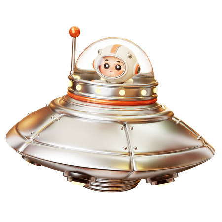 Astronaut In Flying Ufo  3D Illustration