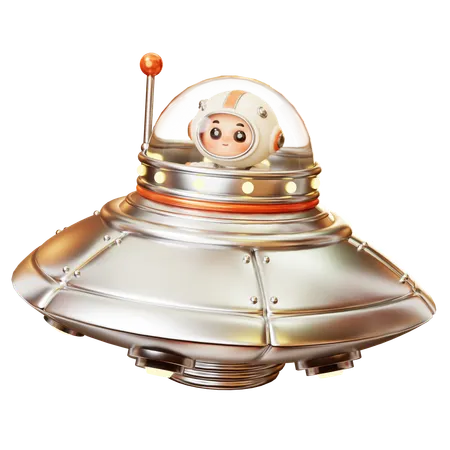 Astronaut In Flying Ufo  3D Illustration