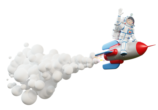 Astronaut in spacesuit riding on rocket 3D Illustration