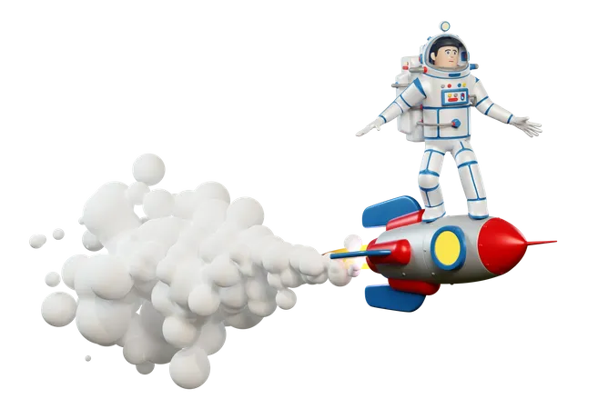 Astronaut in spacesuit riding on rocket in space  3D Illustration