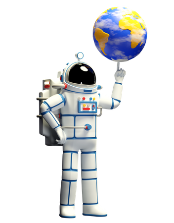 Astronaut in spacesuit twirls the planet earth on his finger  3D Illustration