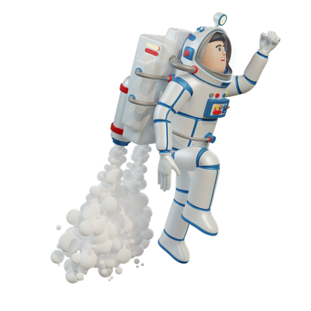 Astronaut in spacesuit with jetpack takes off into space  3D Illustration